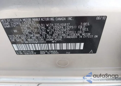 2010 Toyota Rav4 Base V6 из США, поврежденный, VIN 2T3BK4DV8AW030893